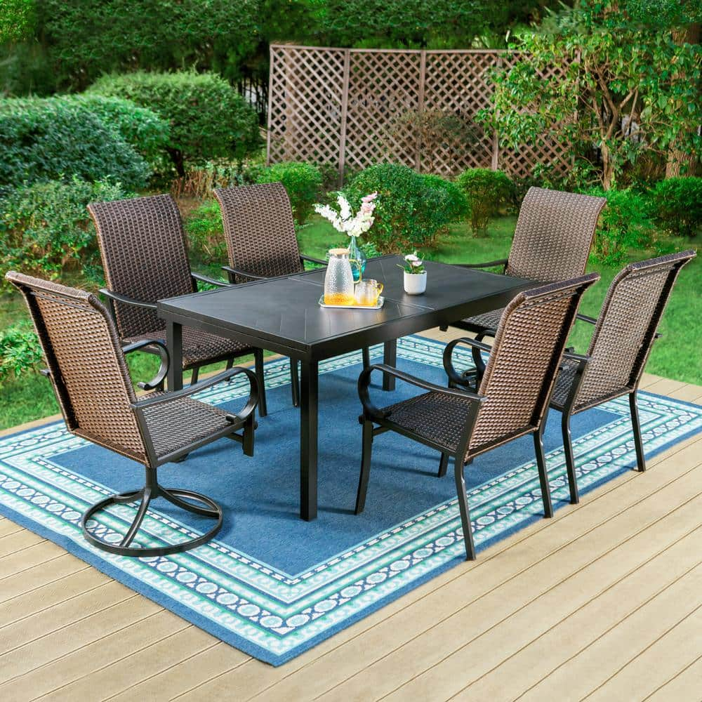 PHI VILLA 7-Piece Metal Outdoor Dining Set with Extensible Rectangular ...