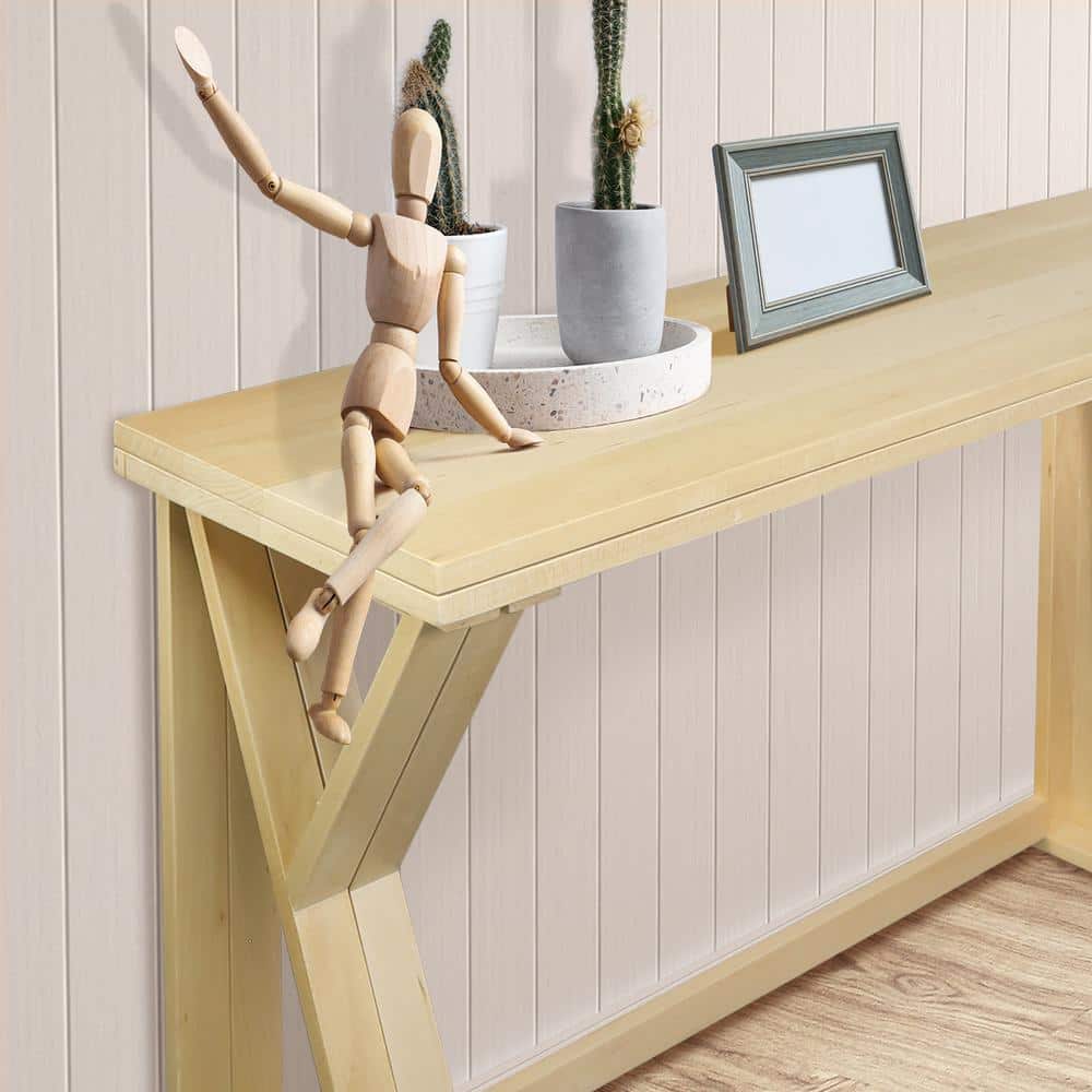 Natural Solid Basswood Folding Convertible Console Dining Table