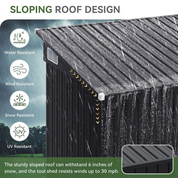 Sizzim 12 ft. W x 7.3 ft. D Black Metal Storage Shed With 3