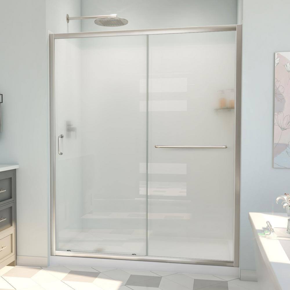 Brushed Nickel Semi-Frameless Rectangle Shower Kit with Acrylic Wall