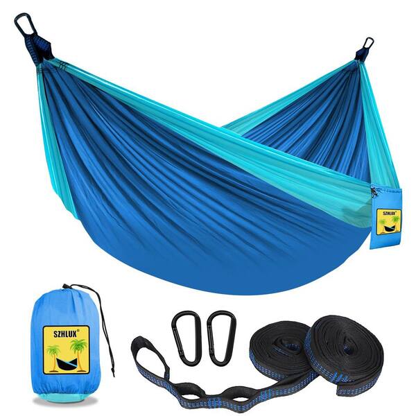 Angel Sar 8.8 ft. Portable Camping Double and Single Hammock with 2 Tree Straps in Dark Blue
