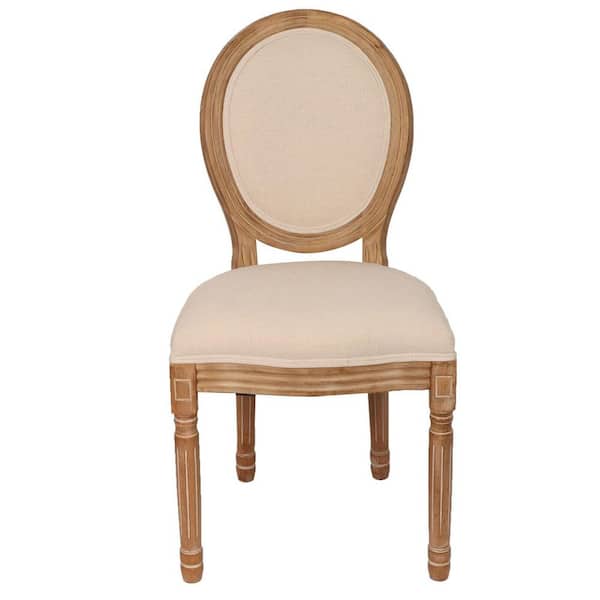 Unbranded Cream French Dining Chairs Vintage Armless Side Chairs Linen Upholstered Dining Room Chairs with Wood Legs (Set of 2)