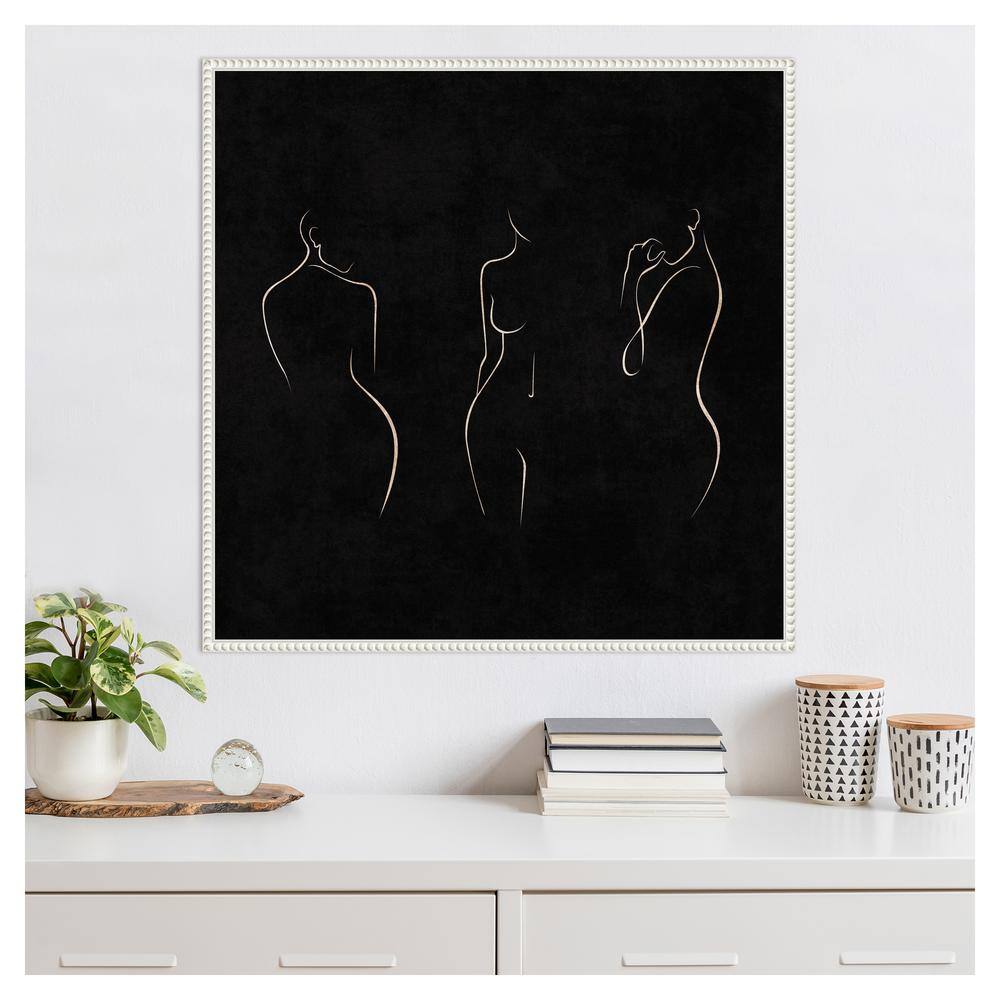 30" x 30" Black and White Canvas Framed Abstract Art with Beaded Perimeter