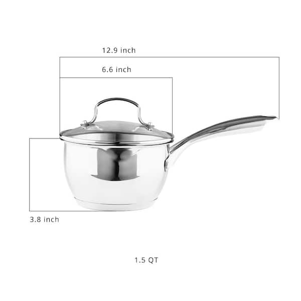Stainless Steel Saucepan with Glass Lid, Multipurpose 1.5 Quart Sauce pan  Sauce Pot with Straining Cover & Pour Spouts for Boiling Milk, Sauce