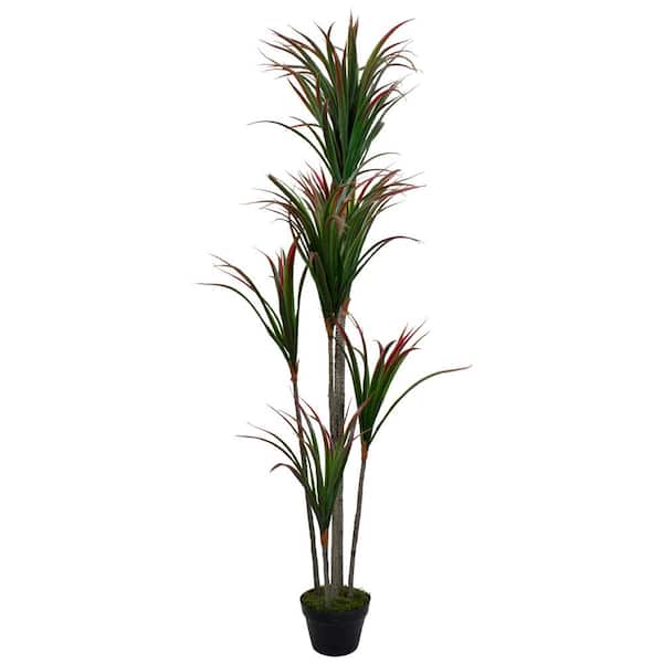 Northlight 67 in. Green and Red Artificial Dracaena Marginata Potted Plant