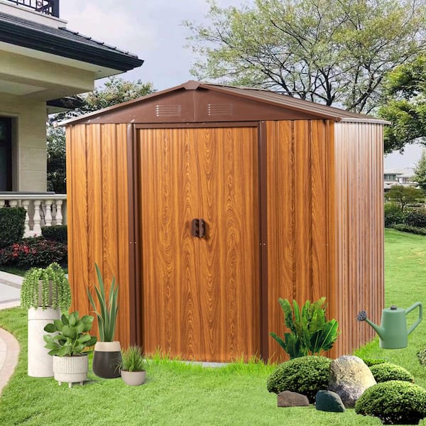 6 ft. W x 6 ft. D Wood Grain Metal Storage Shed with Coffee Trim to Complement (36 sq. ft. )