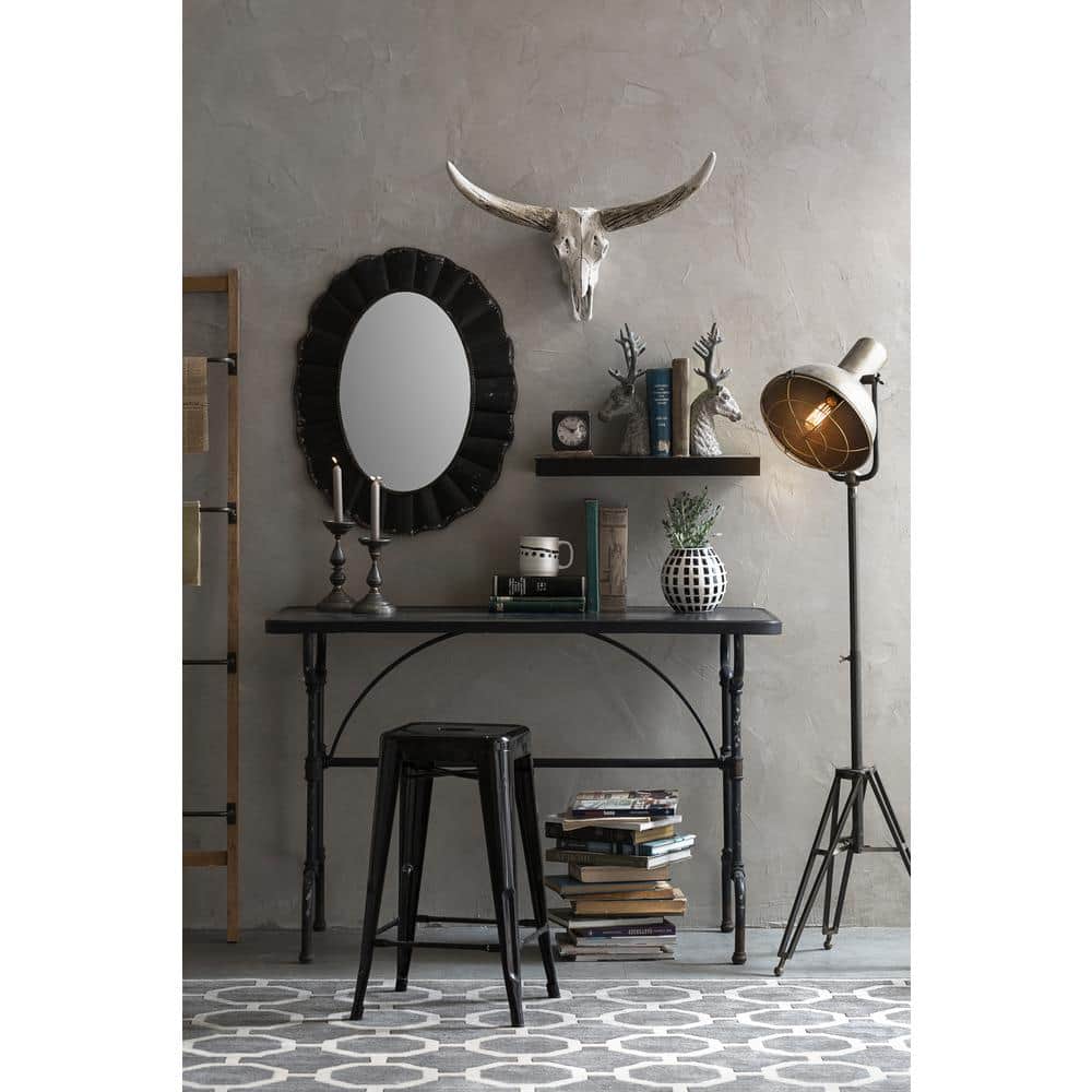 Elegant Full-Length Oval Wooden Mirror with Silver Accents, 24"x31"