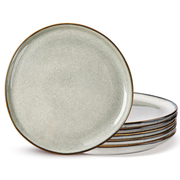 Reactive Glaze Stoneware Dinner Plates Set of 6, 8.5 Inch, Handmade, Microwave and Dishwasher Safe, Scratch