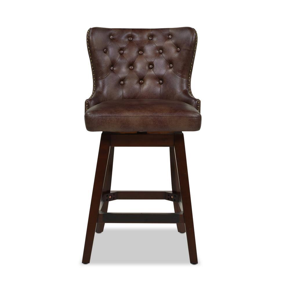Holmes Mid Brown Leather 360 Swivel Counter-Height Barstool
