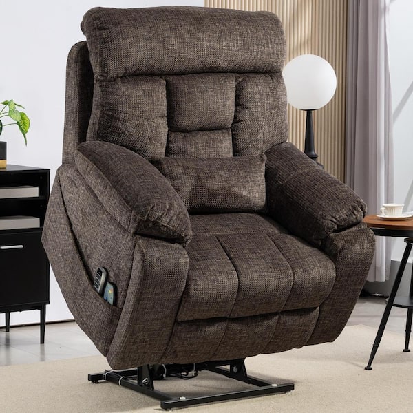Top-Tier Flagship 4-Okin Motors Chenille Recliner Lift Sofa 2-Remote Controls, Pillow and 2-Cup Holder Chocolate