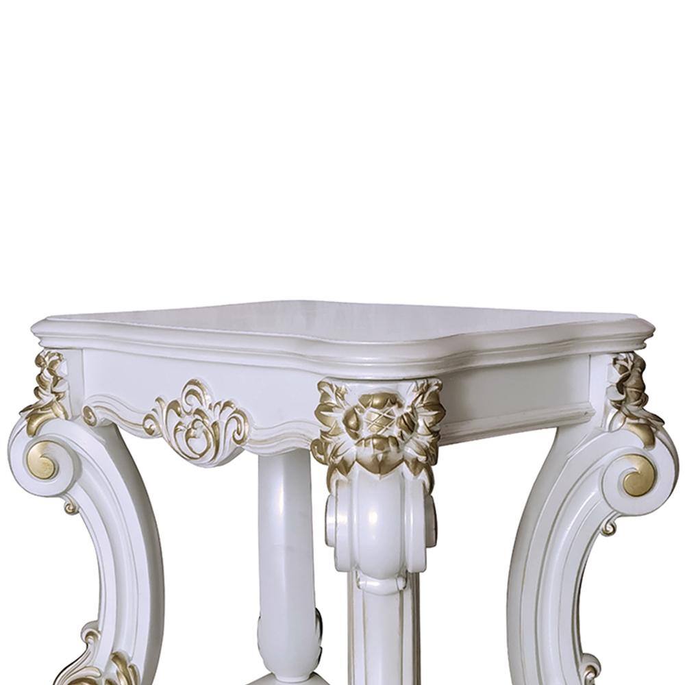 Vendome Antique Pearl Wood and Metal Scrolled Side Table