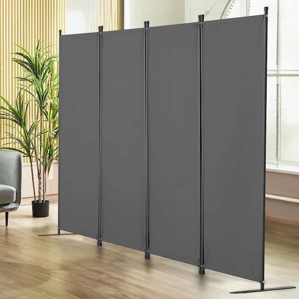 Room Divider, 4 Panel, Folding Privacy Screens, Fabric Partition Room Dividers, Freestanding, Light Gray, Composite