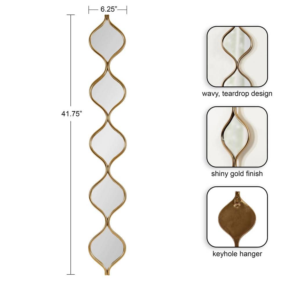 Gold Teardrop Panel Wall Mirror, 7x42, Metal Frame