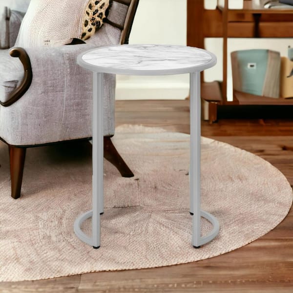 HomeRoots 18.25 in. White Round MDF End Table