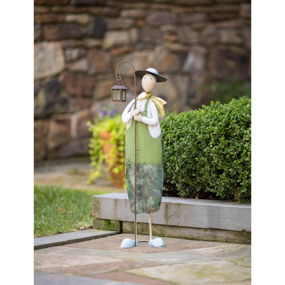Evergreen 26 in. Metal Farmer with Lantern Statuary PHC086 The Home Depot
