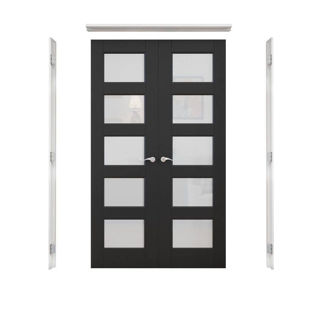 48 in. x 80 in. Universal Hand 5 Lite Frosted Glass Black Solid Core Wood Double Prehung French Door+ Separate Frame Set price history on PriceWatchPro