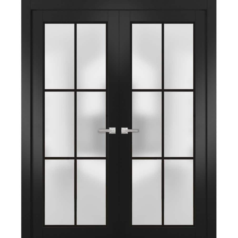 60 in. x 96 in. 2 Panel Black Matte Finished Solid Wood Sliding Door with Hardware price history on PriceWatchPro