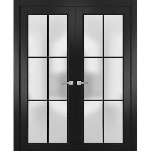 72 in. x 96 in. 2 Panel Black Matte Finished Solid Wood Sliding Door with Hardware