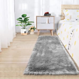 Faux Sheepskin Fur Furry Gray 2 ft. x 10 ft. Fuzzy Cozy Area Rug Runner Rug
