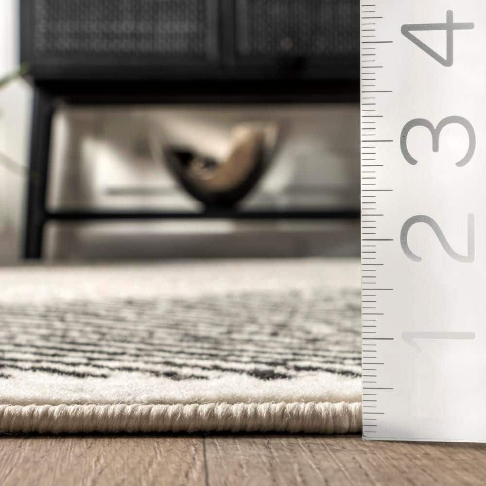 Gray and Black Striped Synthetic Rectangular Area Rug