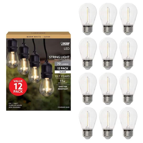 11-Watt Equivalent S14 String Light LED Light Bulb, Warm White 2200K (12-Pack)