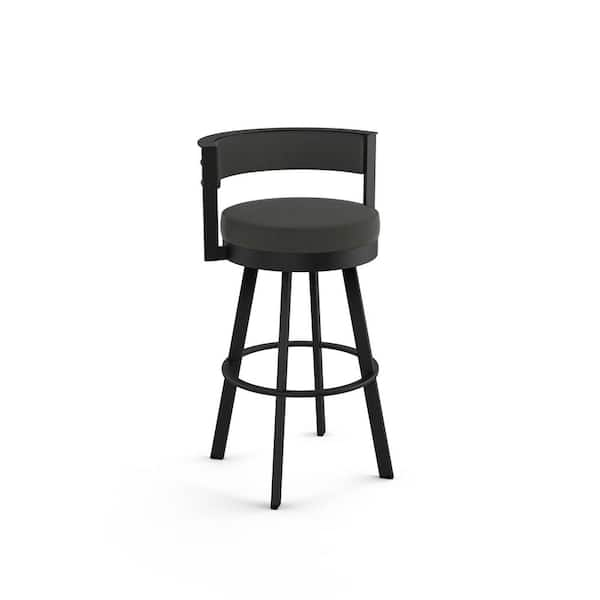 Nathan James Dahlia 26 in. Mid-Century Modern Black Metal Counter Height  Bar Stool with Low Back, and Light Gray Fabric Seat Cushions 21605 - The  Home Depot