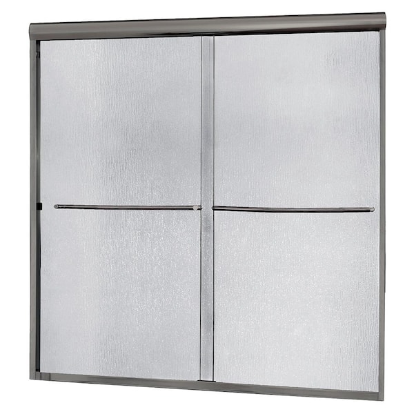 CRAFT + MAIN Cove 60 in. x 60 in. Semi-Framed Sliding Tub Door in Brushed Nickel with 1/4 in. Rain Glass