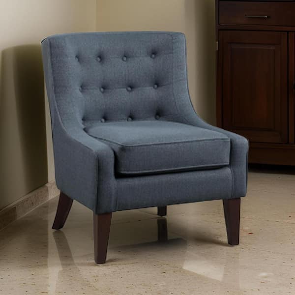 Benjara Blue and Brown Polyester Armchair with Button Tufted Back