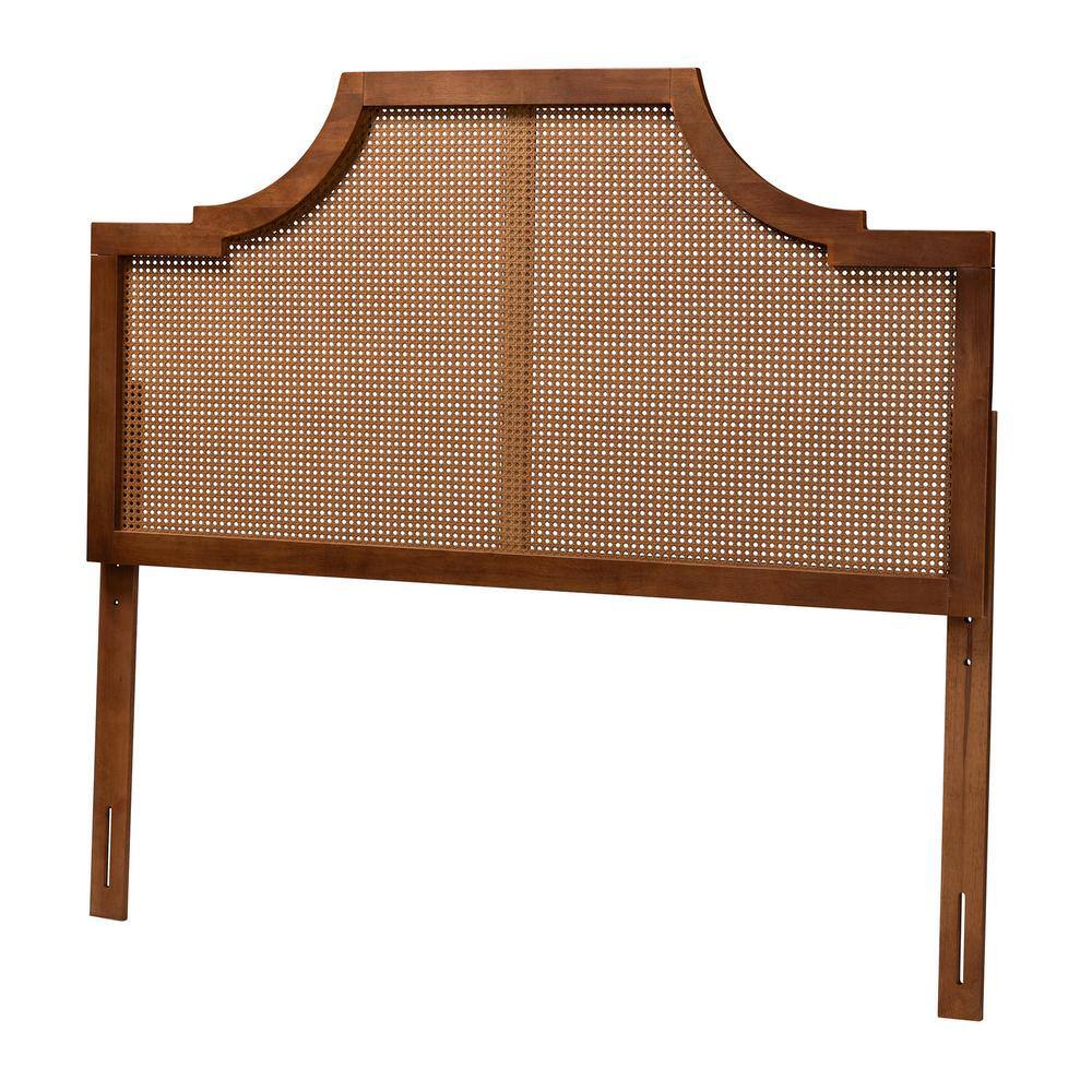 Walnut Brown Wood and Rattan Queen Headboard with Storage