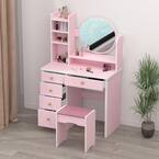 WIAWG 5-Drawers Pink Makeup Vanity Dressing Table Set with Stool ...