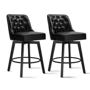 Percival 26 in. Black Leather Counter Height Swivel Barstools with Wood Frame for Kitchen and Dining Room (Set of 2)
