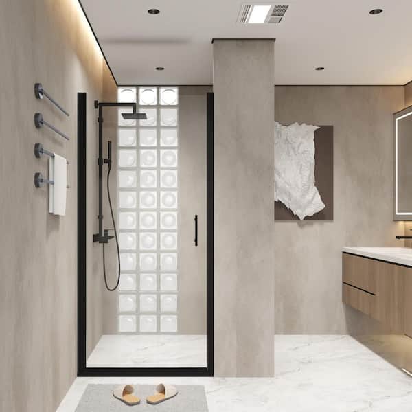 34 in. W x 72. in. H Pivot Semi-Frameless Shower Door in Matte Black with Clear Tempered Glass
