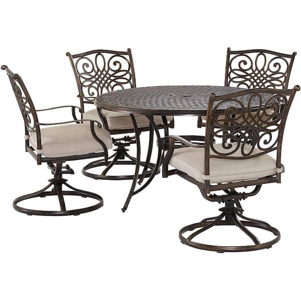 Agio Renditions 5-Piece Aluminum Outdoor Dining Set with Sunbrella Silver Cushions, 4 Swivel Rockers and 48 in. Table