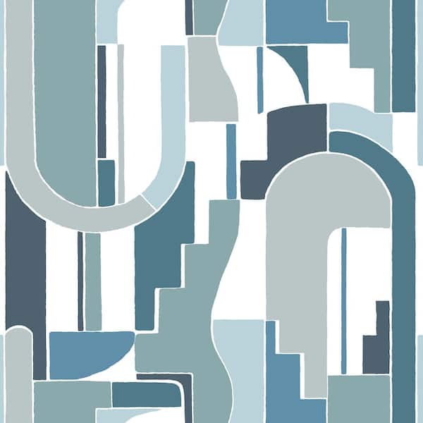 A-Street Prints Odele Dark Blue Geometric Archways Matte Paper Non-Pasted Wallpaper