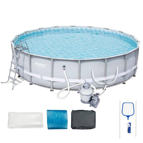 Bestway 18 ft. x 52 in. D Steel Metal Round Above Ground Frame Pool ...