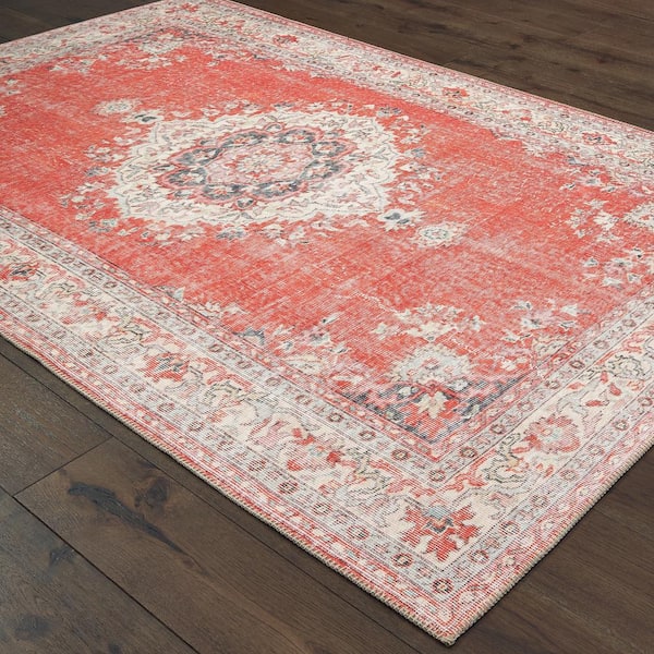Savannah Red/Grey 8 ft. x 10 ft. Distressed Medallion Area Rug