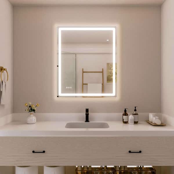 Nivorix Rina 30 in. W x 36 in. H Rectangular Frameless LED Wall Bathroom Vanity Mirror with Sleek Silver Finish