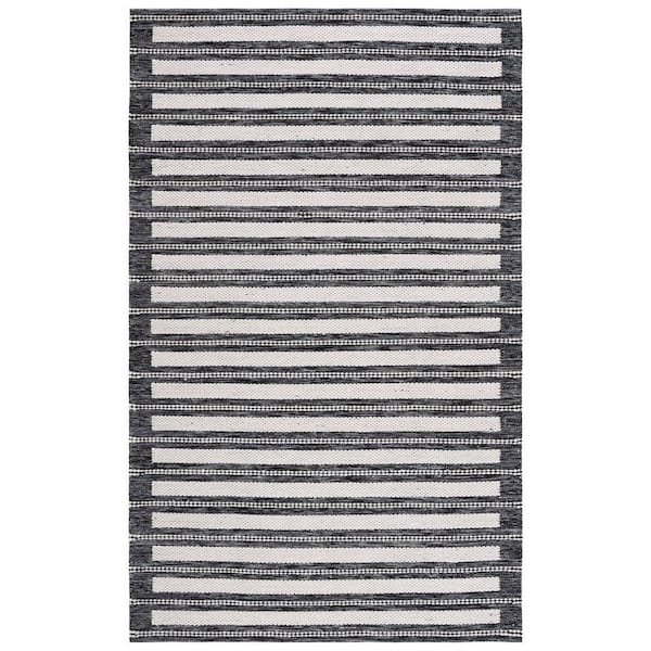 Kilim 3 ft. x 5 ft. Black/Ivory Striped High-Low Area Rug