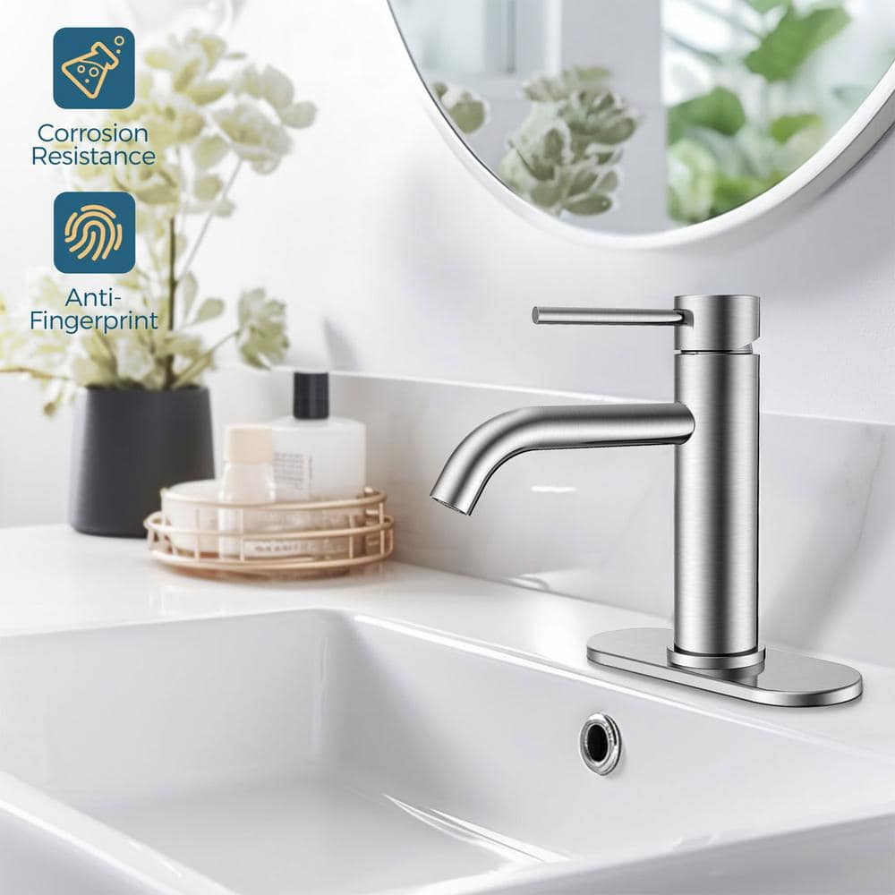 Brushed Nickel Single Handle Bathroom Faucet with Pop-Up Drain