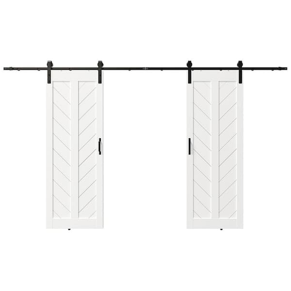 60 in. x 84 in . (Double 30" Doors) White, V Frame, Finished, MDF Sliding Barn Door with Hardware Kit