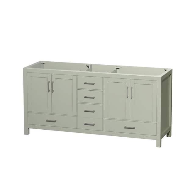 Wyndham Collection Sheffield 70.75 in. W x 21.5 in. D x 34.25 in. H Double Bath Vanity Cabinet without Top in Light Green