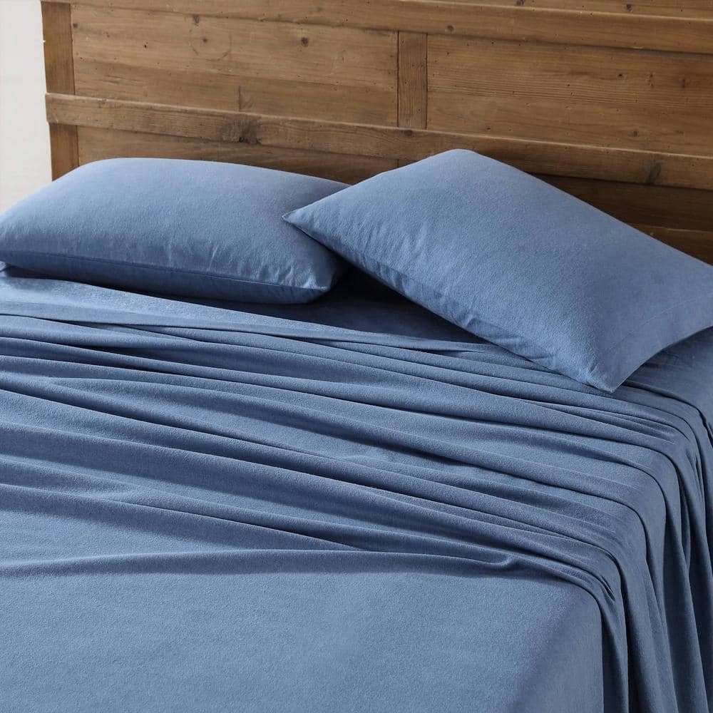 Twin Blue Cotton Flannel Deep Pocket Sheet Set