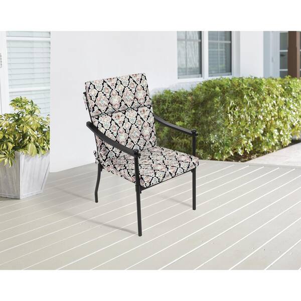 Hampton Bay 20 in. x 20 in. Outdoor Mid Back Dining Chair Cushion in Large Medallion (2-Pack)