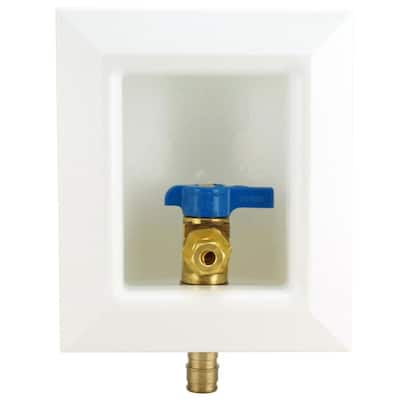 Water-Tite 88486 Round Lead-free Ice Maker Outlet Box with Hose White 1/2 Wirsbo Connection IPS Corporation 1/2 Wirsbo Connection Brass Quarter-turn Valve Installed 