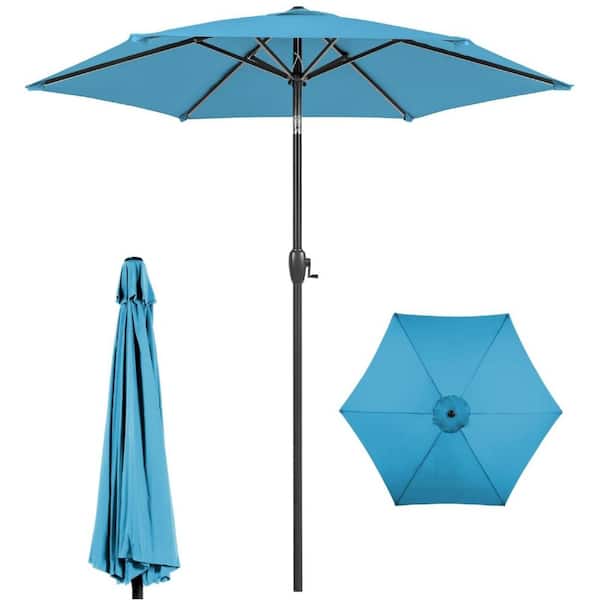 7.5 ft. Heavy-Duty Steel Market Patio Umbrella with Tilt and Crank in Sky Blue