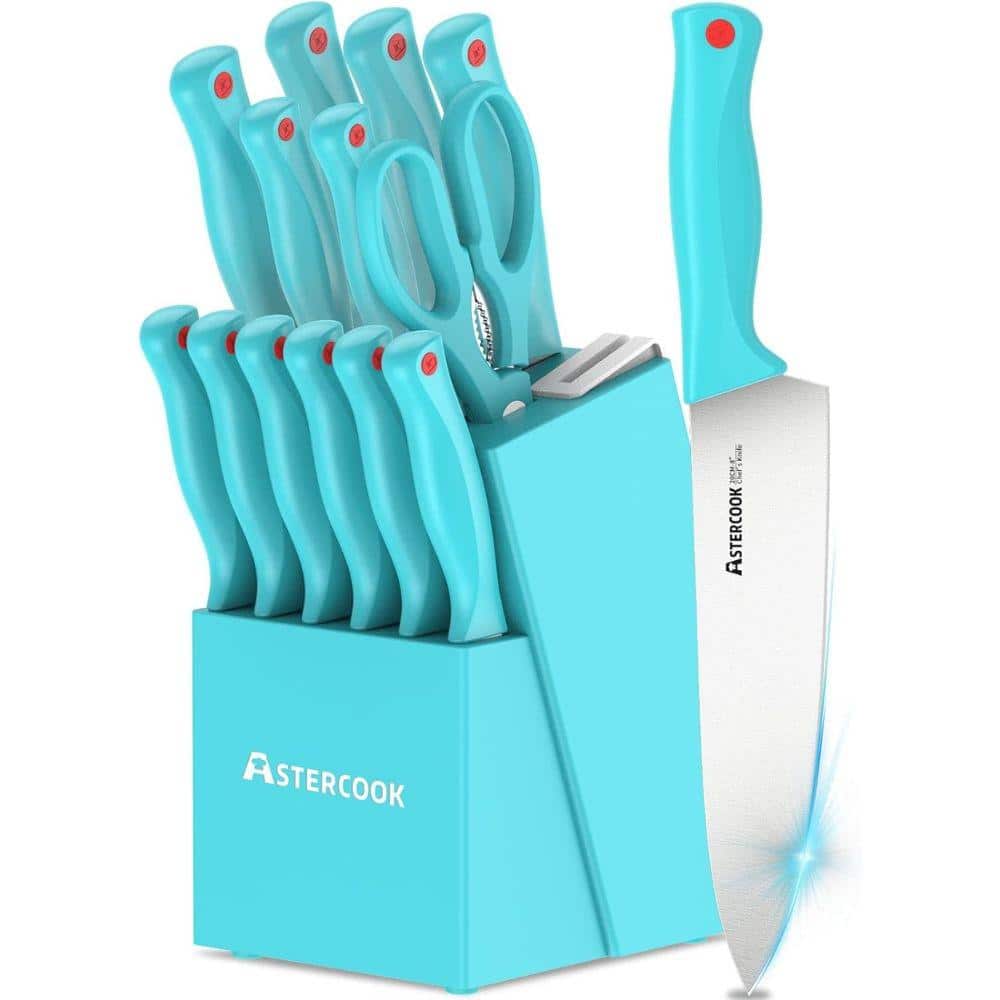 15-Piece Stainless Steel German Knife Set with Wooden Block and Knife Sharp