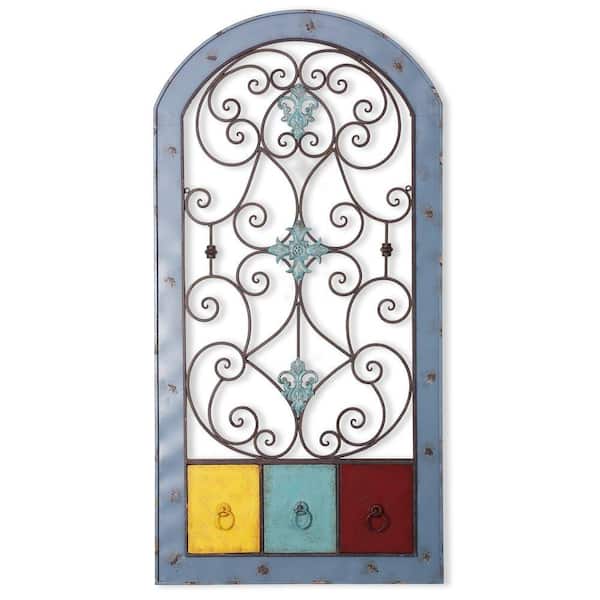 Yosemite Home Decor 24 in. x 47.5 in. Rusted Light Blue Frame Iron Wall Decor