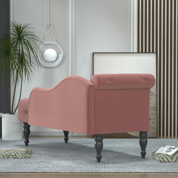 Home Depot Seafuloy Chaise L-40820-1117 Tufted Red Button Arm Lounge Velvet (Rose) - The with Right