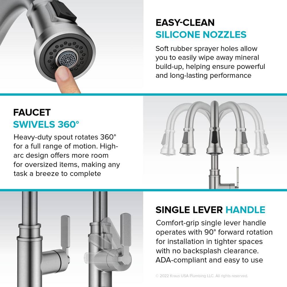 Allyn Spot-Free Stainless Steel Pull-Down Single Handle Kitchen Faucet