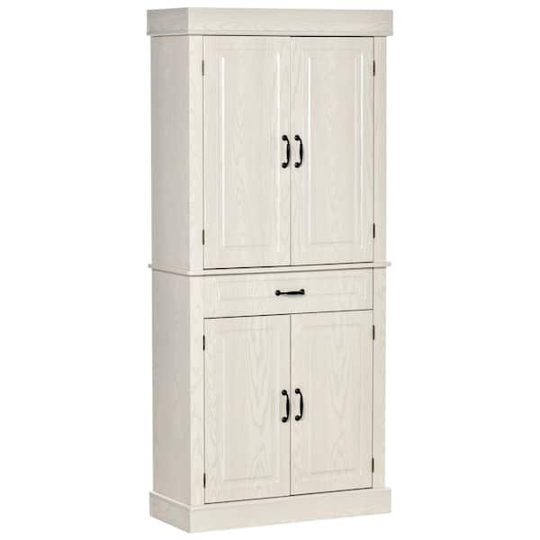 HOMCOM 71 in. White Freestanding Kitchen Pantry with 4-Doors, and 2-Large Cabinets, Tall Storage Cabinet with Wide Drawer
